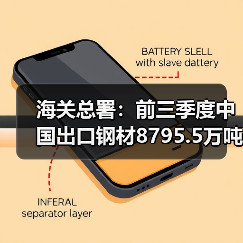 海关总署:前三季度中国出口钢材8795.5万吨,同比增9.2%(图4) 海关总署:前三季度中国出口钢材8795.5万吨,同比增9.2%(图4)
